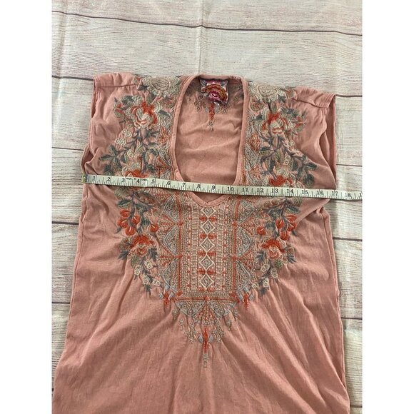 Johnny Was Pink Textured Fabric Embroidered Cap Sleeve Top - XS - Picture 6 of 12